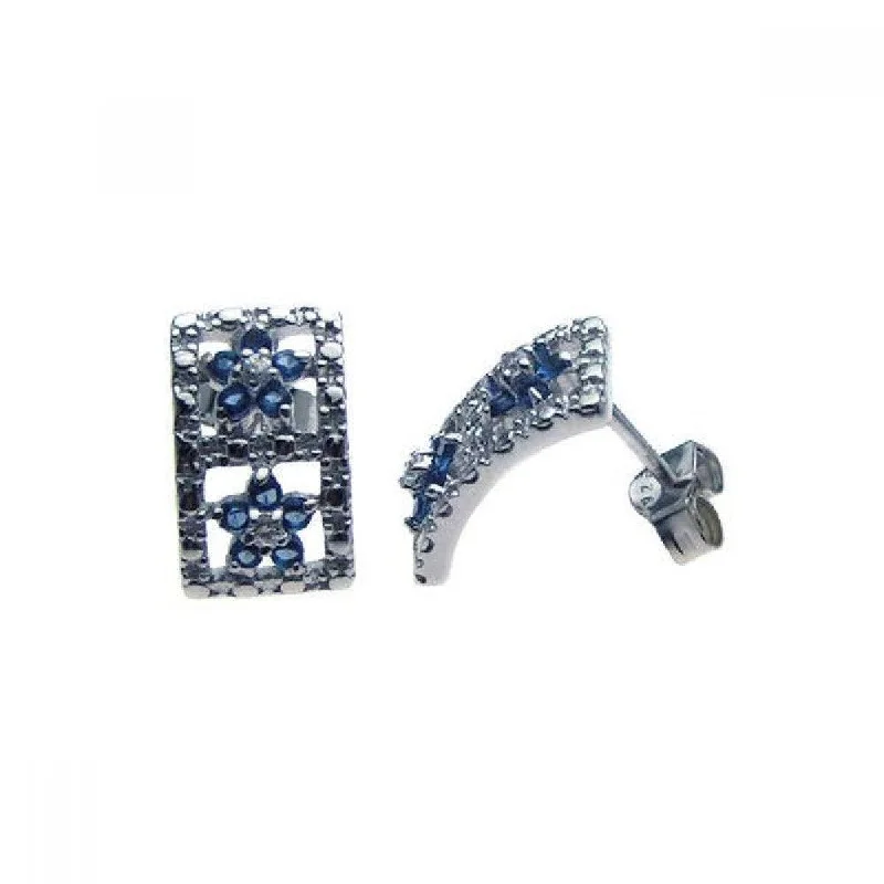 ladies-affordable-rose-gold-earrings-Silver 925 Rhodium Plated Blue Star and Clear CZ Stud Earrings - STE00934