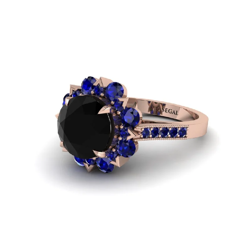 engagement-pear-cut-sapphire-ring-Black Diamond Halo Sunburst Engagement Ring - Winter No. 68