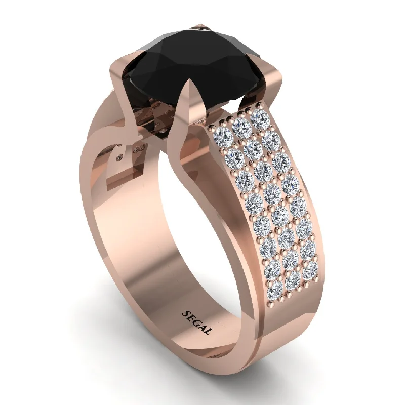 engagement-birthstone-ring-Round Cut Black Diamond 14K Gold Pave Engagement Ring - Saylor No. 8