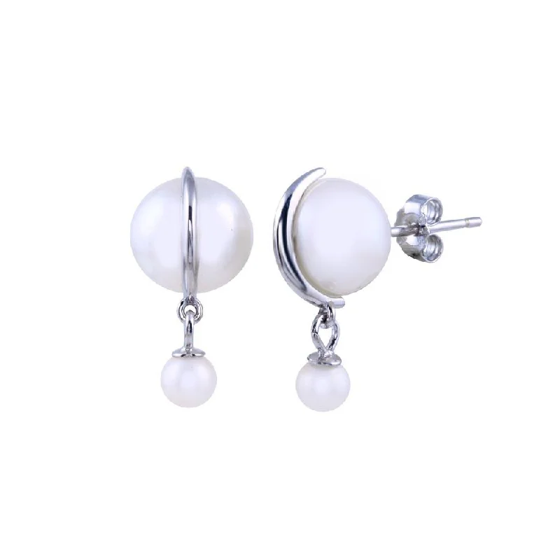 ladies-beaded-earrings-Rhodium Plated 925 Sterling Silver Dangling Fresh Water Pearl Earring - STE01305