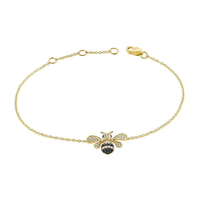 Ladies bracelets cute wristbands -14K Gold Diamond Bee Bracelet