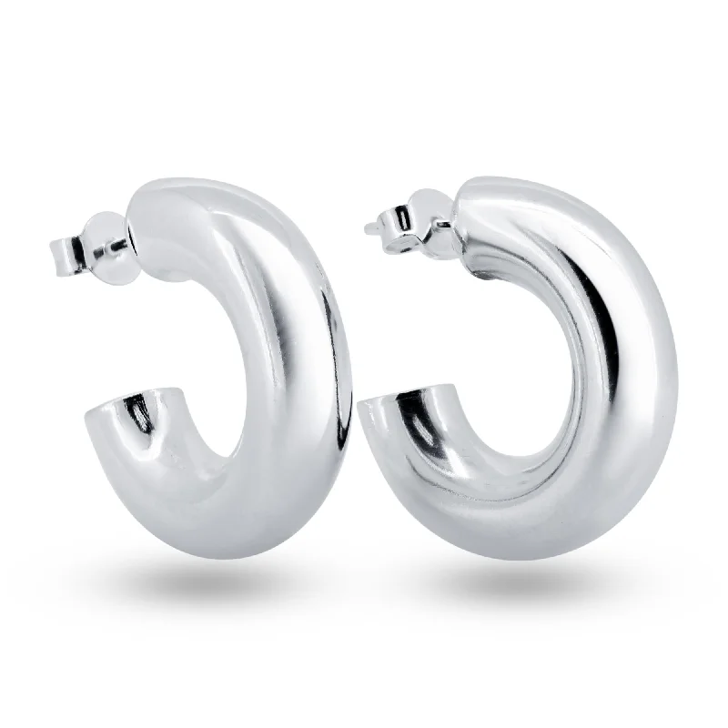 ladies-beaded-heart-earrings-925 Sterling Silver High Polished Puffed Hoop Earring - ARE00031