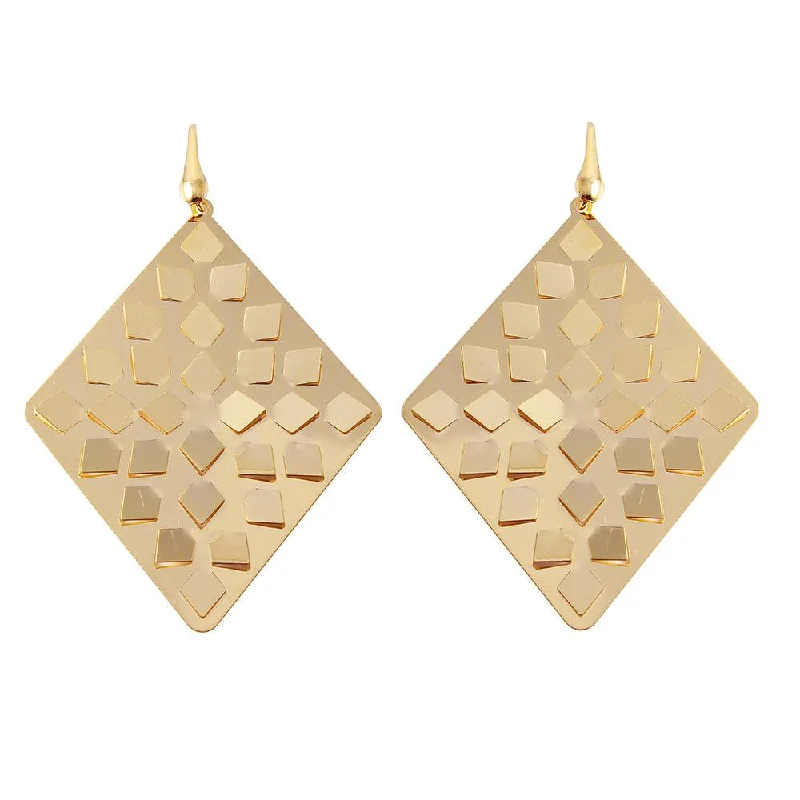 ladies-charm-gold-earrings-Silver 925 Gold Plated Flat Scoop Rhombus Earrings - ECE00014Y