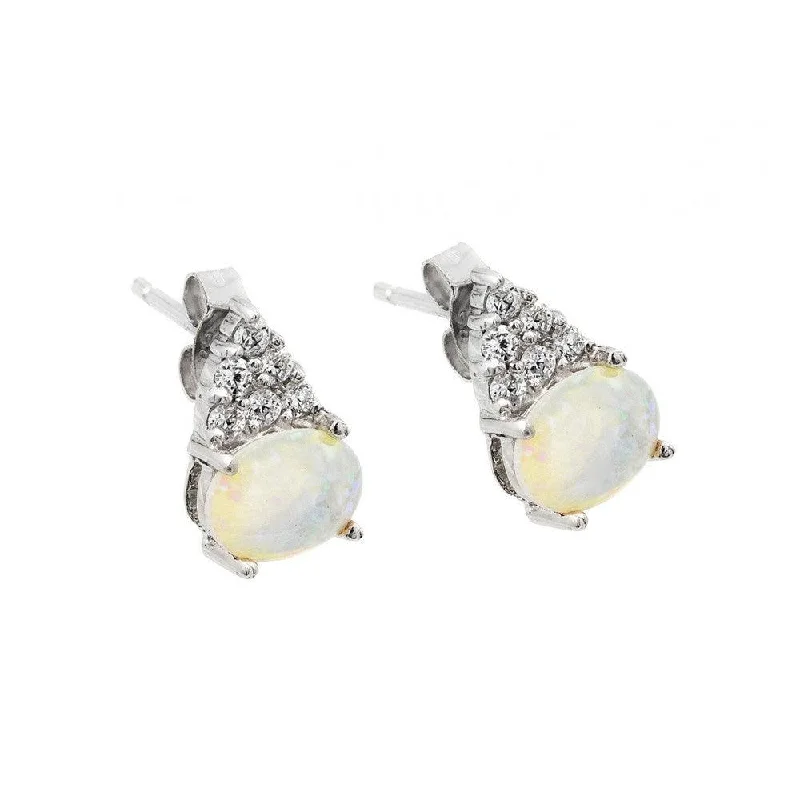 ladies-affordable-silver-earrings-Silver 925 Rhodium Plated Cluster CZ Opal Stud Earrings - STE00944