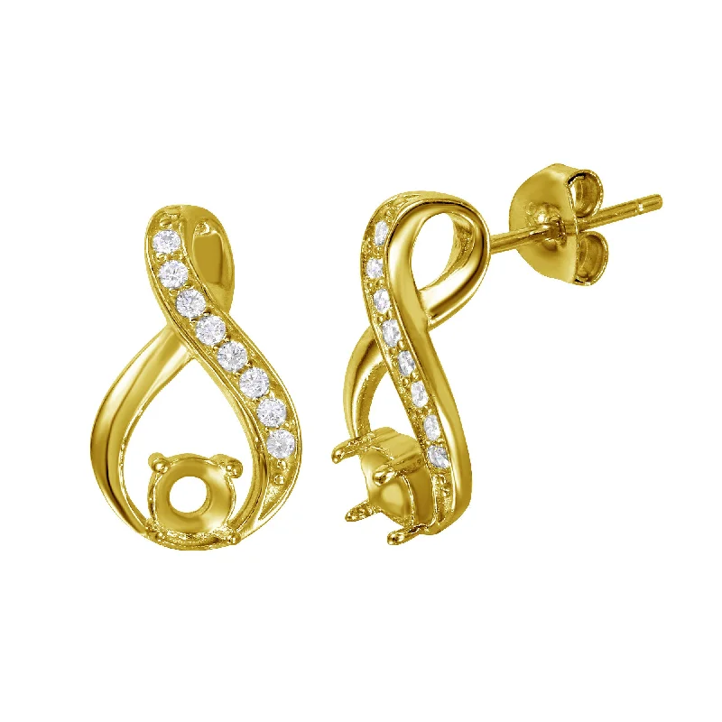 ladies-party-diamond-earrings-Gold Plated 925 Sterling Silver Infinity Designed Personalized Mounting With Cubic Zirconia Stones Earrings - BGE00393GP