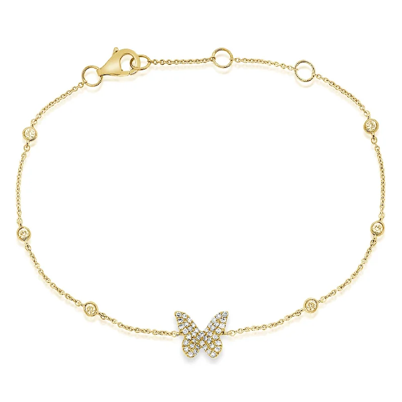 Ladies bracelets thick bands -Diamond Butterfly Chain Bracelet made in 14K Gold