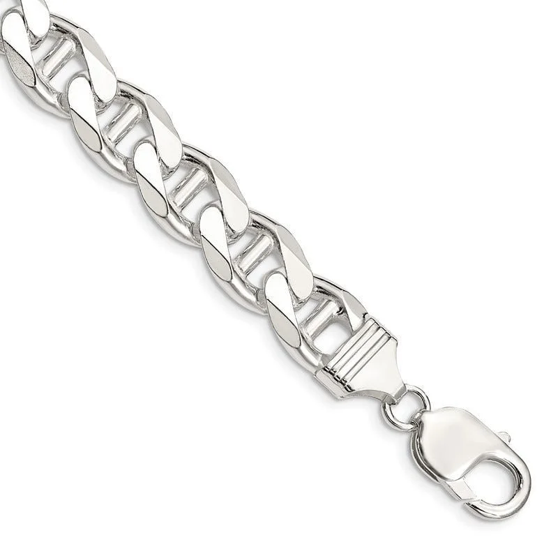 Ladies bracelets with tree charms -Sterling Silver 10.5mm Flat Cuban Anchor Chain Bracelet