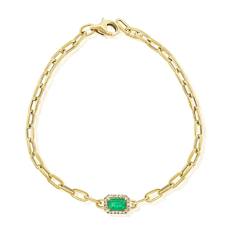 Ladies bracelets wide cuffs -Emerald & Diamond Link Bracelet made in 14K Gold