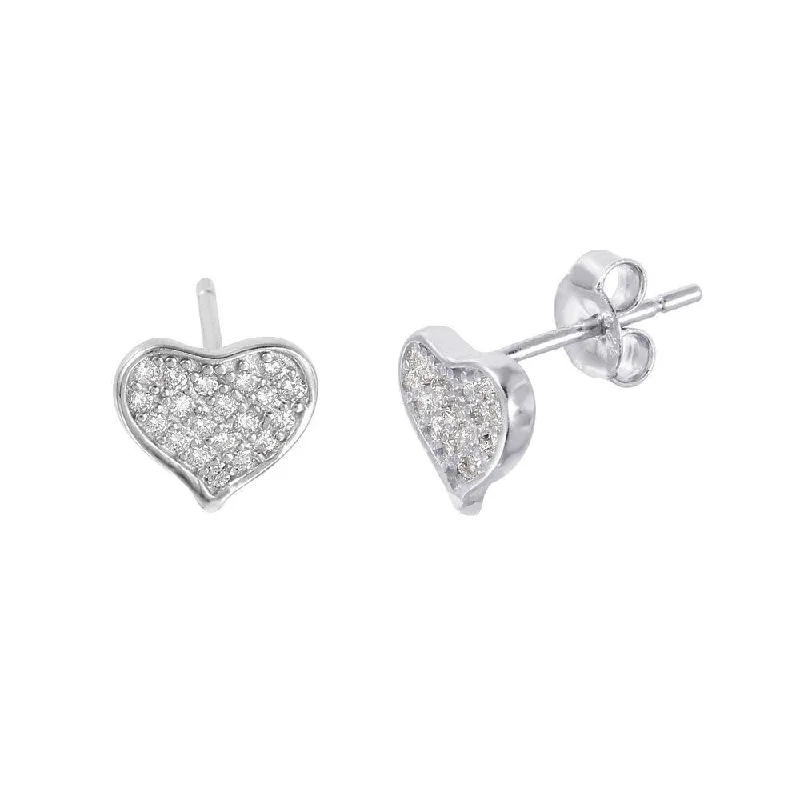 ladies-silver-drop-earrings-Silver 925 Rhodium Plated Heart-shaped Pave CZ Stud Earrings - STE01009