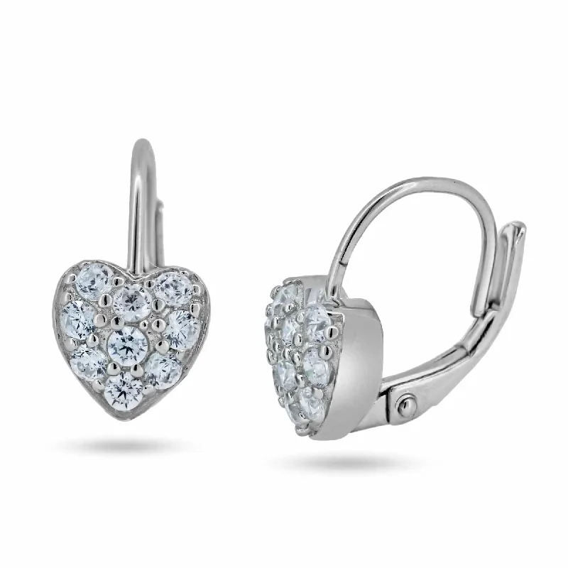 ladies-charm-diamond-earrings-Silver 925 Rhodium Plated Heart CZ Hoop Earrings - STE00624