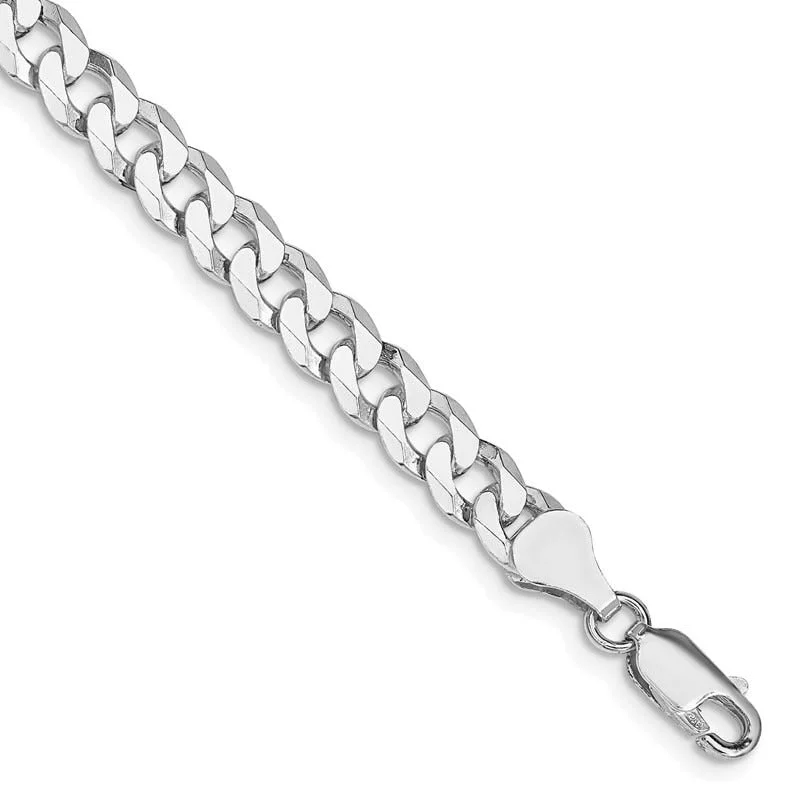 Ladies bracelets for adventures -Sterling Silver Rhodium-plated 6mm Beveled Curb Chain Bracelet