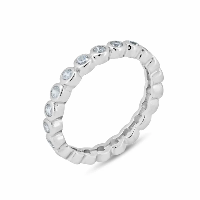 ladies ring colorful mixed gem-Silver 925 Rhodium Plated CZ Stackable Eternity Ring - STR00215