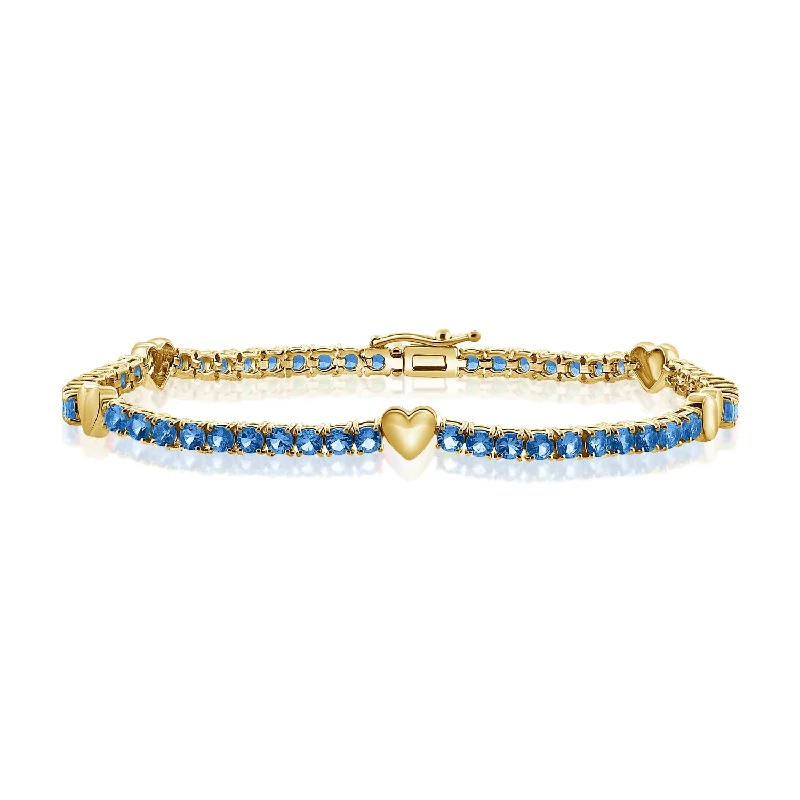 Ladies bracelets modern wristbands -Elegant 14K Gold Sapphire and Diamond Heart Tennis Bracelet