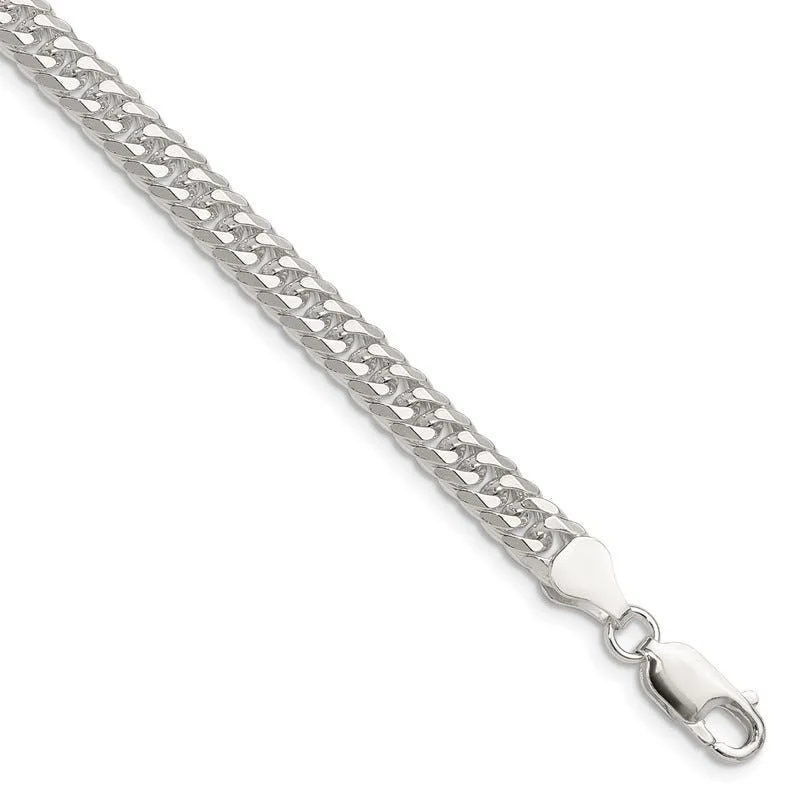 Ladies bracelets thin cuffs -Sterling Silver Polished 5.7mm Double Diamond-cut Curb Chain Bracelet