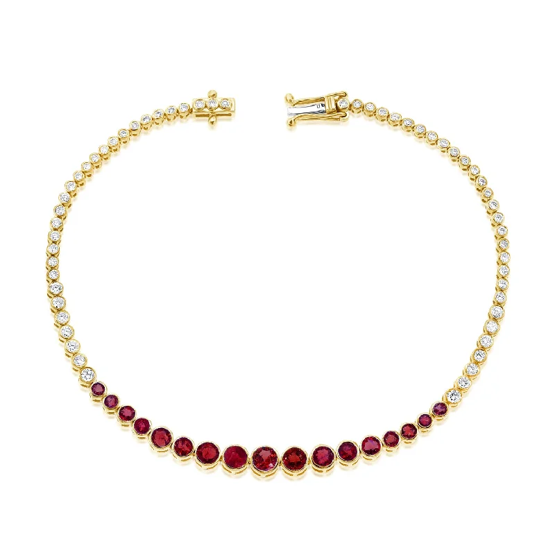 Ladies bracelets with heart charms -Radiant Ruby & Diamond Gradient Tennis Bracelet