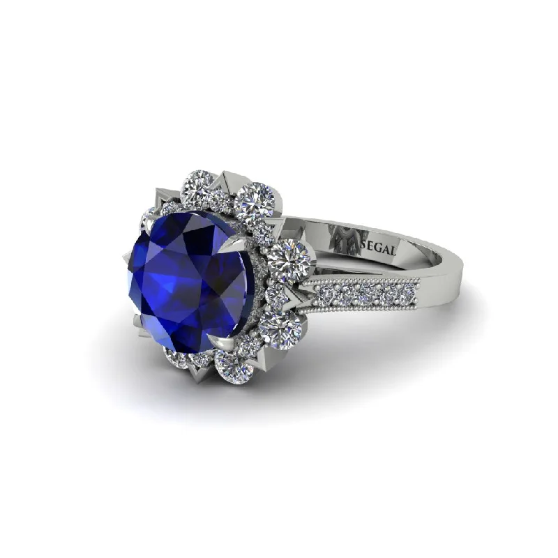 engagement-custom-diamond-ring-Sapphire Halo Sunburst Engagement Ring - Winter No. 15