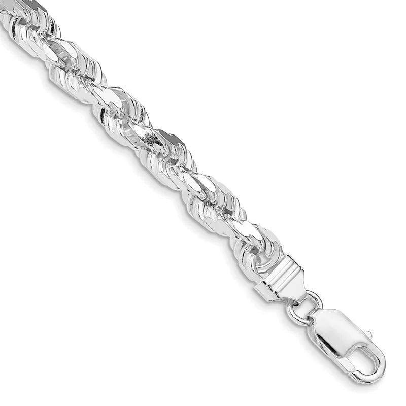 Ladies bracelets with chalcedony -Sterling Silver Rhodium-plated 7mm Diamond-cut Rope Chain Bracelet