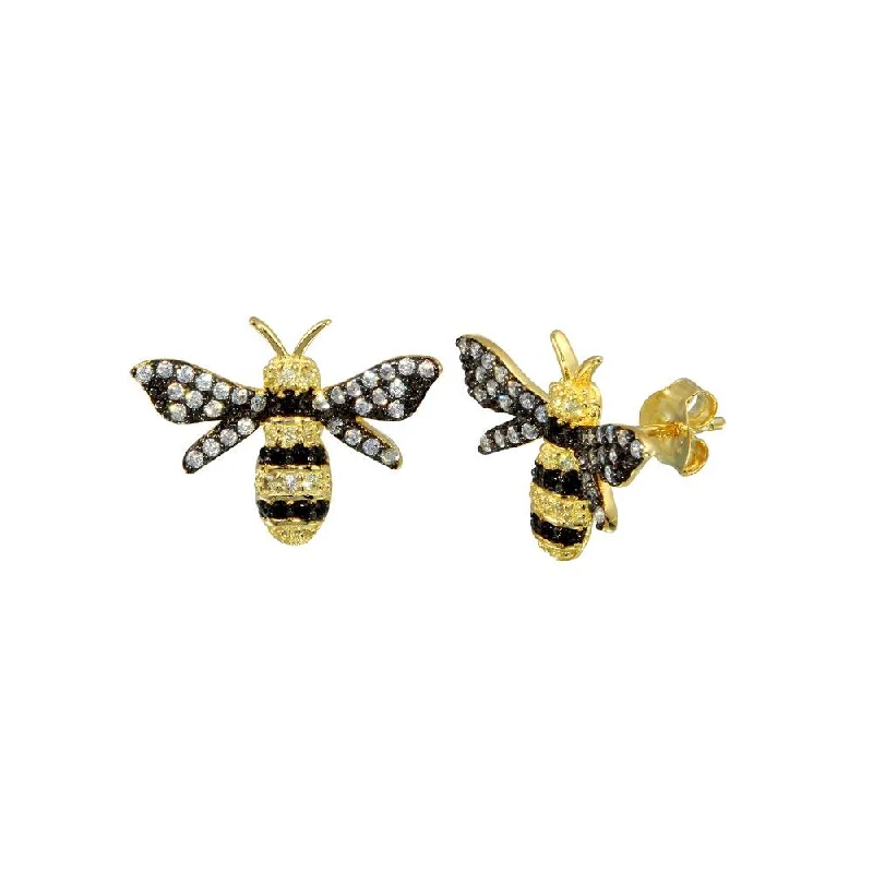 ladies-drop-pearl-earrings-Gold Plated 925 Sterling Silver CZ BumbleBee Stud Earring - BGE00656