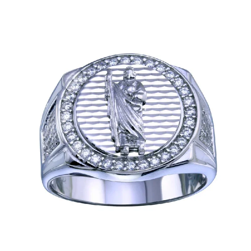 ladies ring graceful wave pattern-Rhodium Plated 925 Sterling Silver Saint Jude CZ Ring - GMR00331