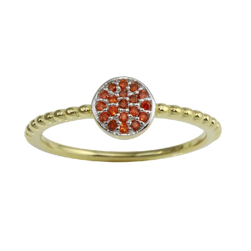 ladies ring bold statement gem-Gold Plated 925 Sterling Silver Circle Ring with Red CZ - BGR01183RED