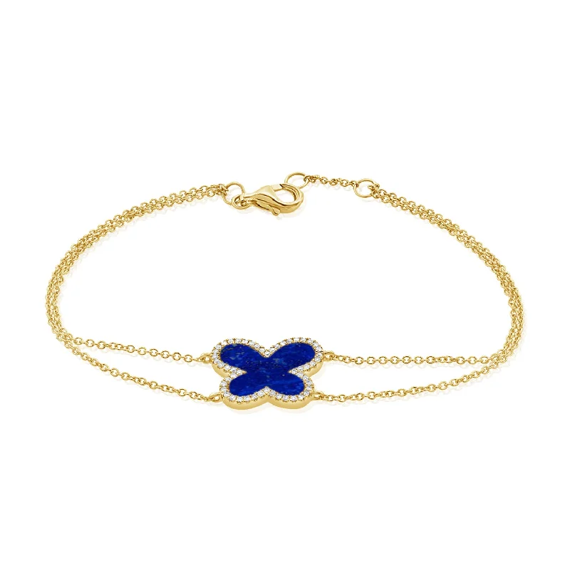 Ladies bracelets elegant style -Lapis & Diamond Butterfly Bracelet made in 14K Gold