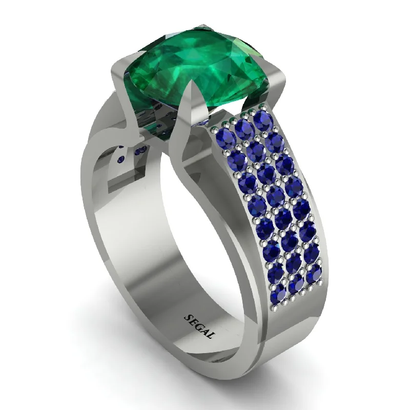 engagement-three-stone-sapphire-ring-Round Cut Emerald 14K Gold Pave Engagement Ring - Saylor No. 66