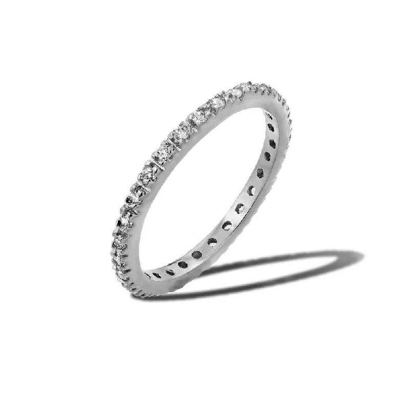 ladies ring lush aventurine-Rhodium Plated 925 Sterling Silver Plated Birthstone Inlay Eternity Ring April - BGR00339APR