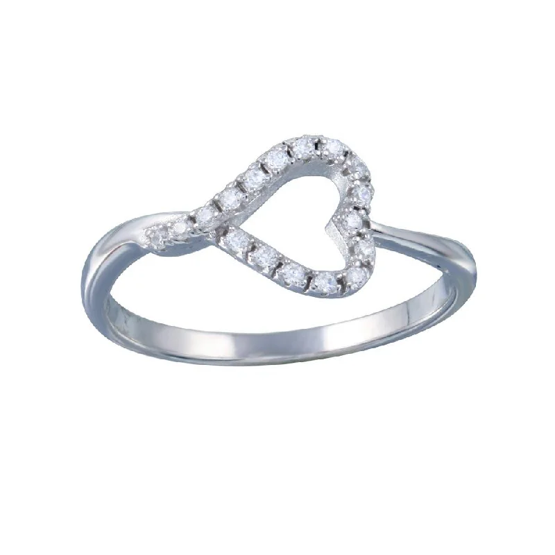 ladies ring unique vine pattern-Rhodium Plated 925 Sterling Silver Side Way Open Heart CZ Ring - STR01128