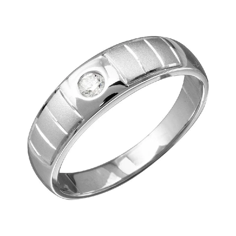 Mens Rhodium Plated 925 Sterling Silver Line Shank Design Trios Ring - GMR00189