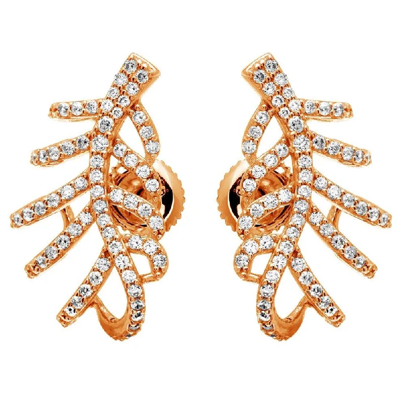 ladies-drop-silver-earrings-Rose Gold Plated 925 Sterling Silver Leaf Hugging CZ Earrings - GME00060RGP