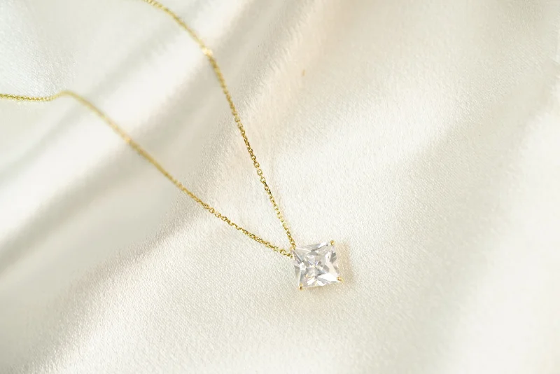 ladies-infinity-charm-necklace-14k Crystal Square Necklace