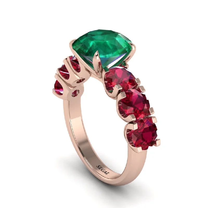 engagement-affordable-ruby-ring-Round Cut Emerald Cathedral Engagement Ring - Tatum No. 50