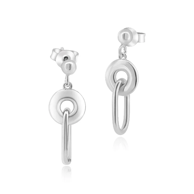 ladies-silver-earrings-Rhodium Plated 925 Sterling Silver Dangling Donut Paperclip Stud Earrings - ITE00095-RH