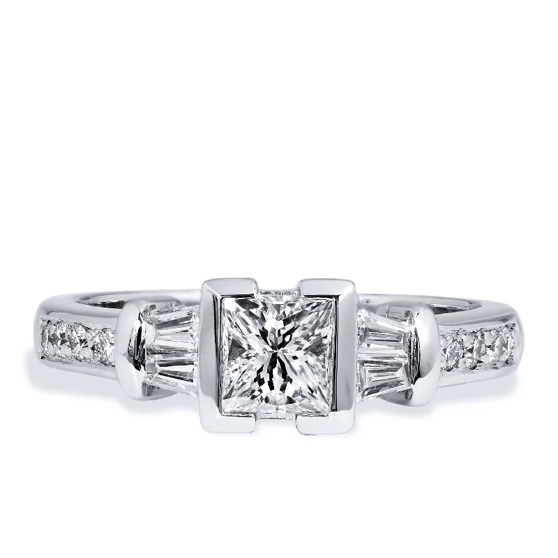 engagement-asscher-cut-diamond-ring-Semi-Bezel Princess Cut Diamond platinum Engagement Ring