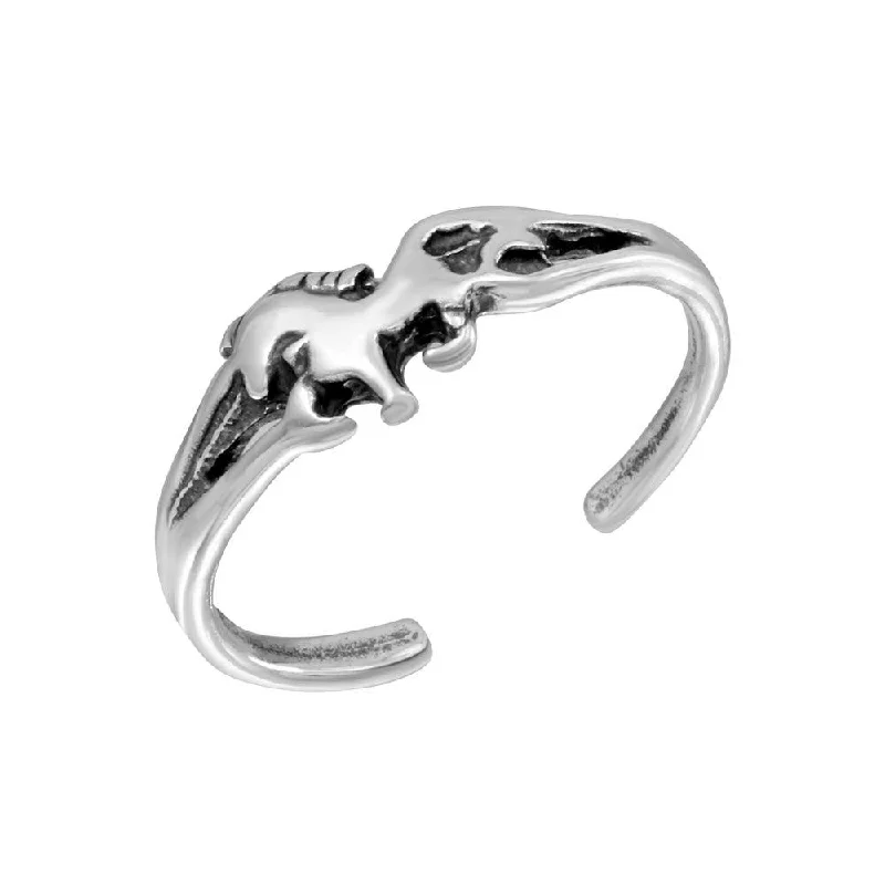 ladies ring matte zirconia-Silver 925 Horse Adjustable Toe Ring - TR218-A