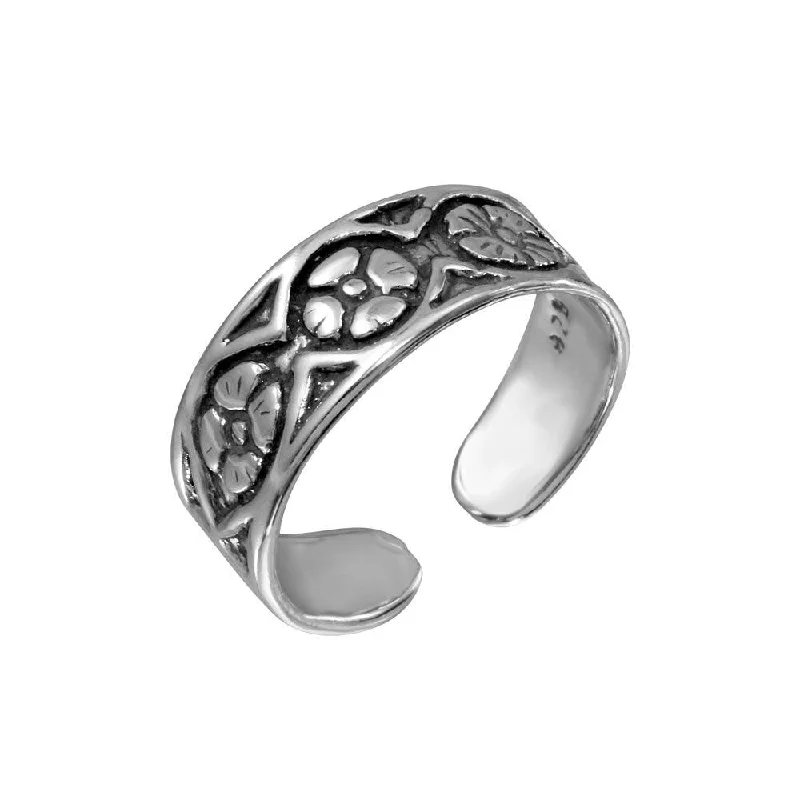 ladies ring zodiac inspired-925 Sterling Silver Flower Link Toe Ring - TR163-A