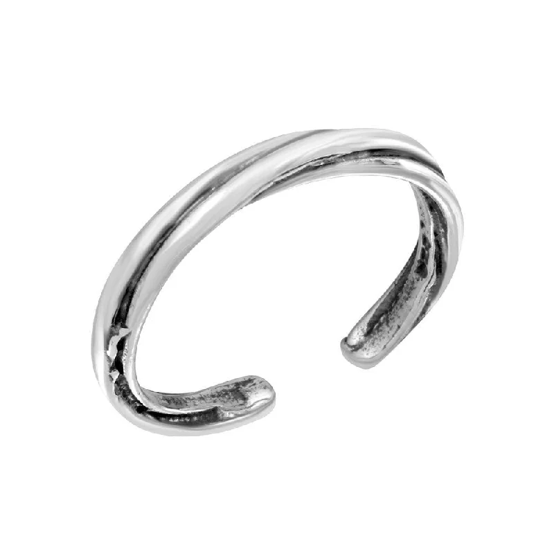 ladies ring engraved sterling silver-Silver 925 2 Line Twist Adjustable Toe Ring - TR288-A