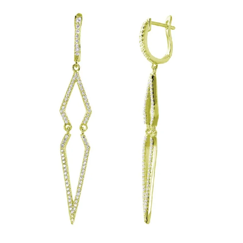 ladies-party-statement-earrings-Gold Plated 925 Sterling Silver Dangling Geometric CZ huggie hoop Earrings - ACE00094GP