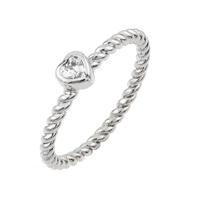 ladies ring zodiac inspired-Silver 925 Rhodium Plated Rope CZ Ring - BGR00858