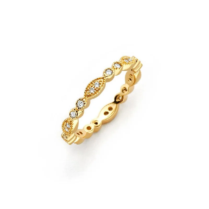 ladies ring fall leaf pattern-Silver 925 Gold Plated Clear Round and Marquise CZ Stackable Eternity Ring - BGR00537GP