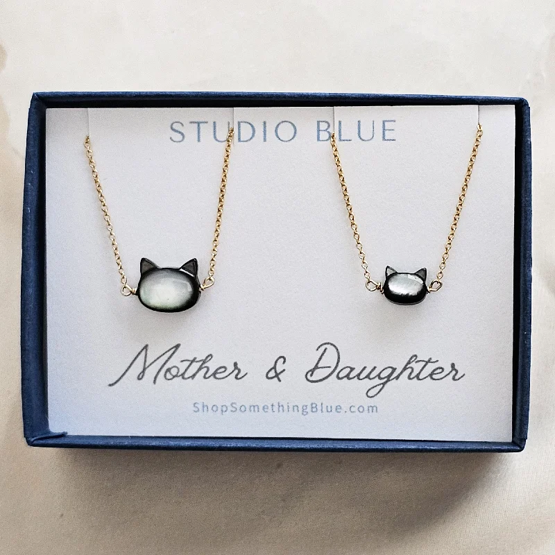 ladies-pendant-rose-gold-necklace-Mother & Daughter Kitty Cat Necklace Set