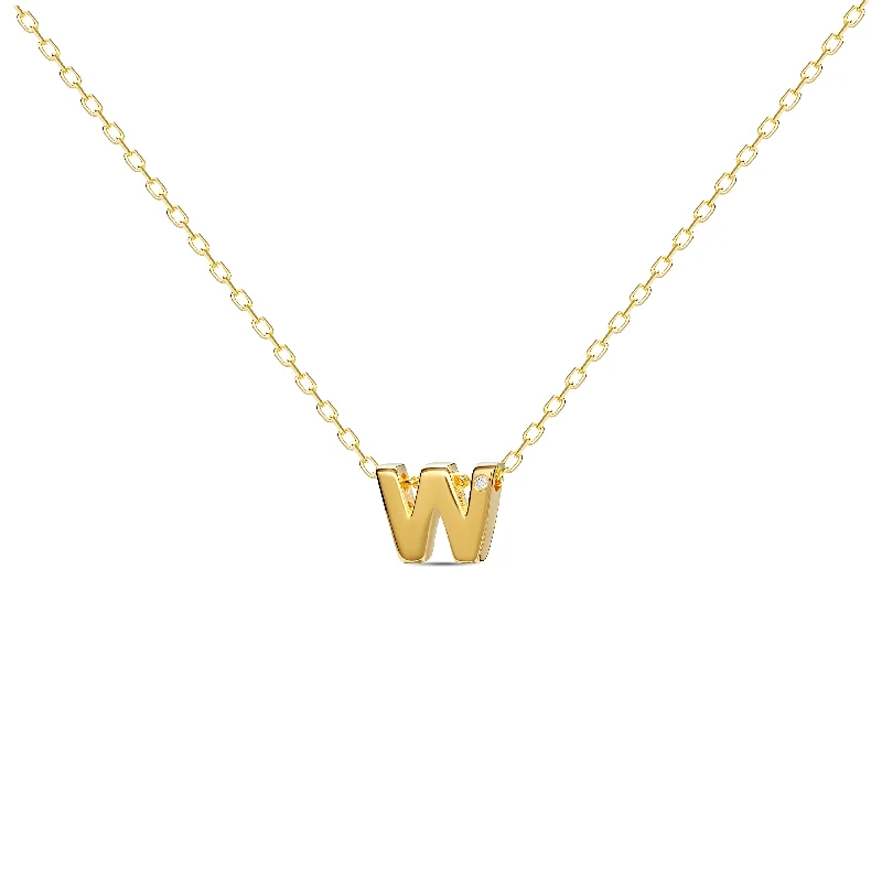 ladies-delicate-pearl-necklace-Diamond Letter Necklace "W" - 18 karat gold vermeil on sterling silver, diamond 0.01 carat