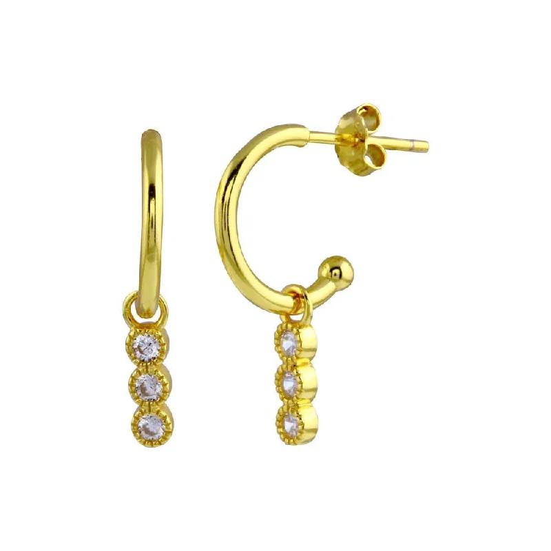 ladies-fashion-gold-earrings-Gold Plated 925 Sterling Silver CZ Dangling Hoop Earring - STE01283