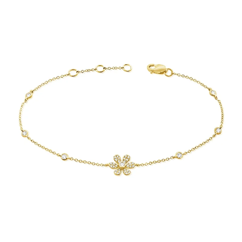 Ladies bracelets for retreats -Diamond Flower Chain Bracelet made in 14K Gold