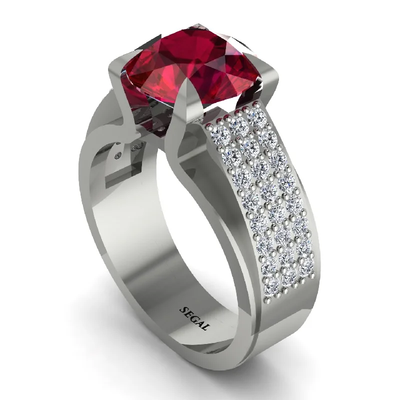 engagement-pear-cut-ring-Round Cut Ruby 14K Gold Pave Engagement Ring - Saylor No. 12