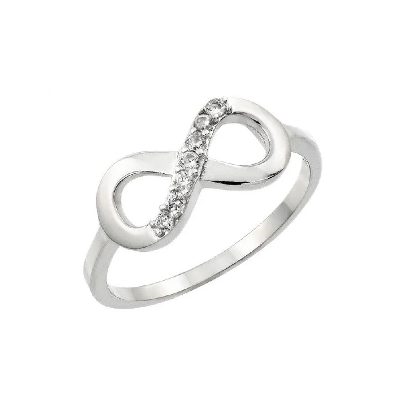 ladies ring spring jade-Silver 925 Rhodium Plated Infinity Eight Round Clear CZ Ring - STR01000