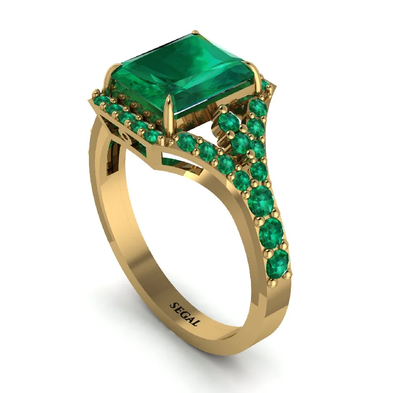 engagement-eternity-silver-ring-Radiant Cut Emerald 14K Halo Engagement Ring - Cassidy No. 19