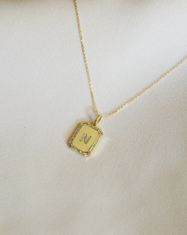 ladies-diamond-star-necklace-Rectangle Initial Necklace