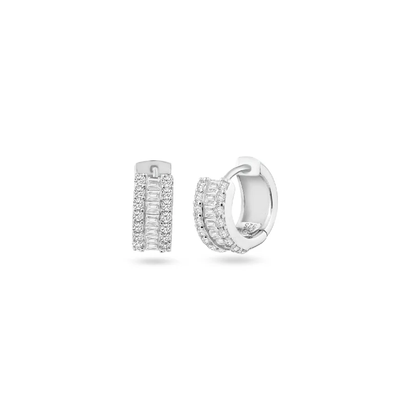 ladies-heart-drop-earrings-Rhodium Plated 925 Sterling Silver Pave Huggie Hoop Earring 13mm - STE01338