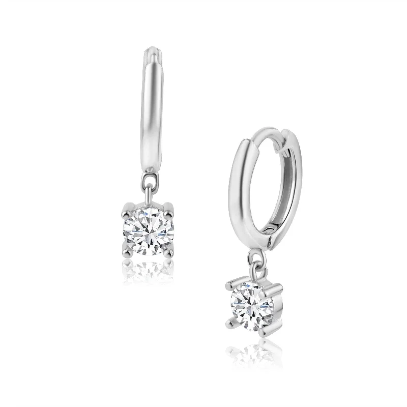 ladies-short-gold-earrings-925 Sterling Silver 12.5mm Dangling Clear CZ Hoop Earring - SRE00001